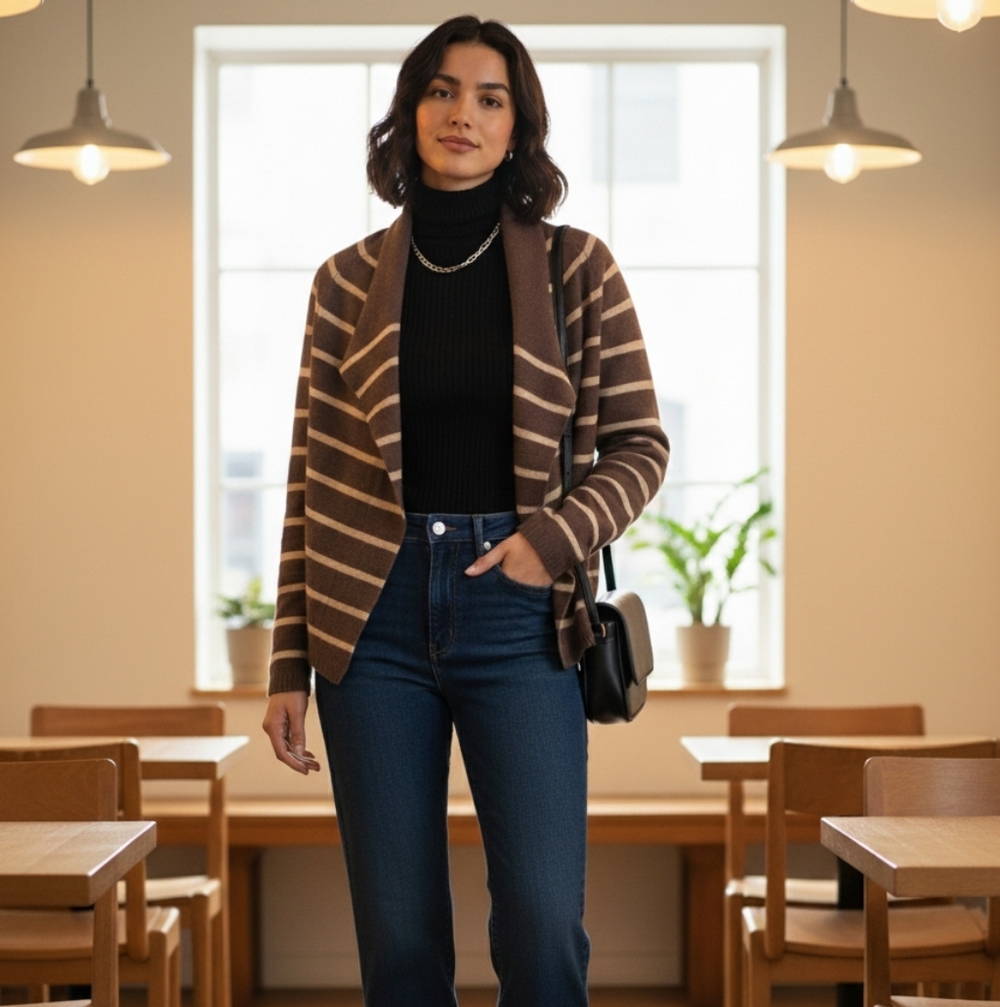 360 Cashmere Brown and Cream Striped Cardigan